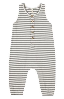 QUINCY MAE Stripe Sleeveless Organic Cotton Henley Romper in Lagoon Stripe 