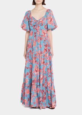 Quinn Floral-Print Puff-Sleeve Maxi Dress