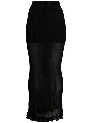 QUIRA semi-sheer ribbed maxi skirt - Black