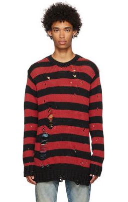 R13 Black & Red Shredded Grunge Sweater