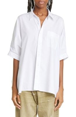 R13 Boxy Oversize Stripe Dolman Sleeve Button-Up Shirt in White