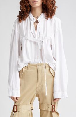 R13 Buckled Strap Cotton Button-Up Shirt in White
