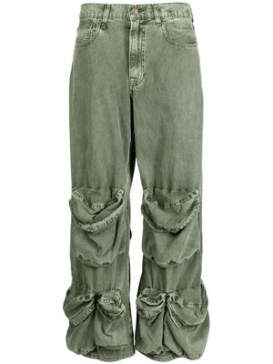 R13 cargo-pockets wide-leg jeans - Green