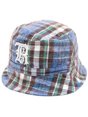 R13 check-print bucket hat - Blue