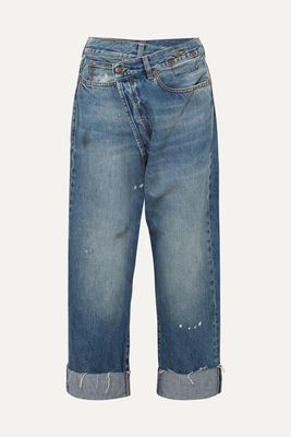 R13 - Crossover Asymmetric Distressed High-rise Wide-leg Jeans - Blue