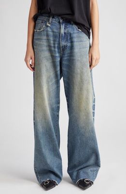 R13 D'arcy Distressed Loose Wide Leg Jeans in Clinton Blue