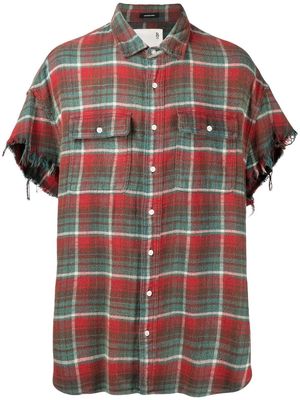 R13 distressed checked short-sleeved shirt - Red