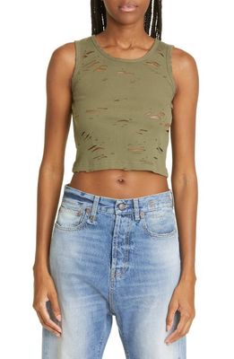 R13 Distressed Cotton Rib Tank Top in Olive