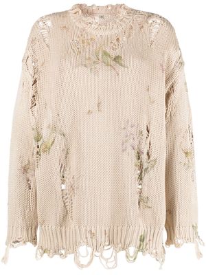 R13 distressed floral-print jumper - Neutrals