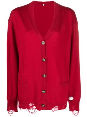 R13 distressed merino wool cardigan - Red