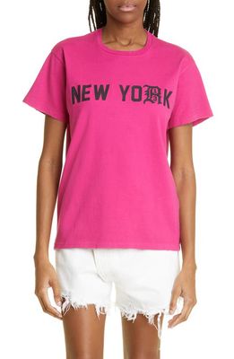 R13 Distressed New York Logo Graphic Tee in Bright Pink