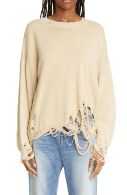 R13 Distressed Oversize Cotton Sweater in Khaki
