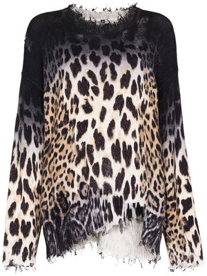 R13 distressed oversized leopard print jumper - Neutrals