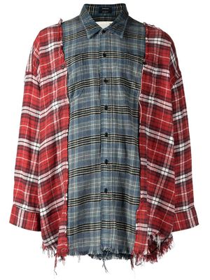 R13 distressed patchwork plaid shirt - Red