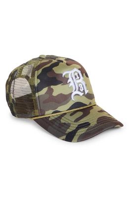 R13 Embroidered Logo Camo Trucker Hat in Camouflage Olive