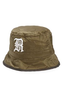R13 Embroidered Logo Quilted Nylon Bucket Hat in Olive