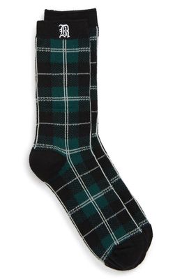 R13 Embroidered Plaid Socks in Green/Black Plaid