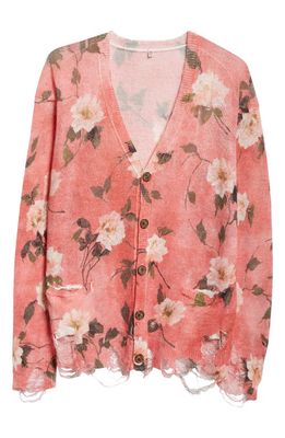 R13 Floral Frayed Linen Cardigan in Red Floral