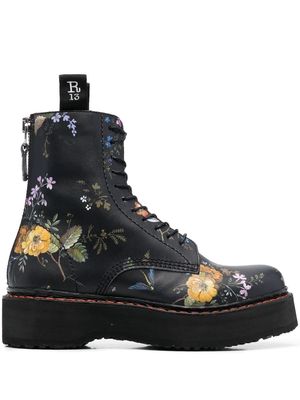 R13 floral-print chunky leather boots - Black