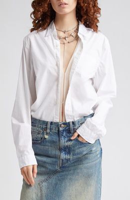 R13 Foldout Organza Panel Cotton Button-Up Shirt in White