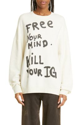 R13 Free Your Mind Oversize Cotton Blend Graphic Sweatshirt in Ecru