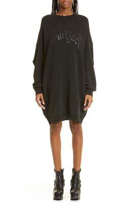 R13 Gender Inclusive Grunge Blackout Logo Graphic Sweatshirt Dress in R13 New York