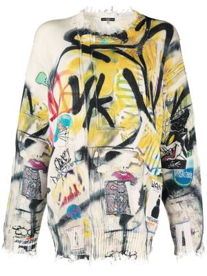 R13 graffiti-print distressed jumper - Yellow