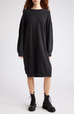 R13 Grunge Oversize Cotton Blend Sweatshirt Dress in Acid Black