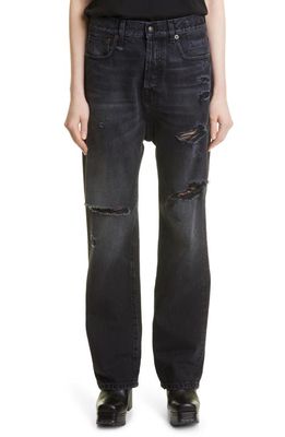 R13 Izzy Distressed Tailored Drop Straight Leg Jeans in Jake Black