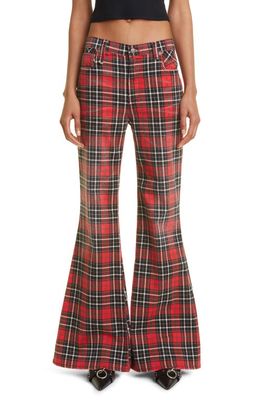 R13 Janet Relaxed Flare Jeans in Printed Red Plaid