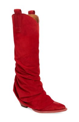 R13 Leather Sleeve Cowboy Boot in Red Suede