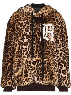 R13 leopard print drawstring hoodie - Brown