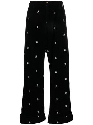 R13 logo-embroidered corduroy trousers - Black