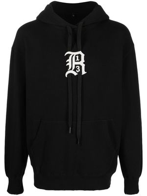 R13 logo-embroidered distressed hoodie - Black