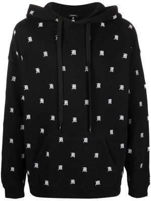 R13 monogram logo embroidered hoodie - Black