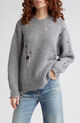 R13 Oversize Distressed Cashmere Sweater in Heather Grey