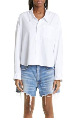 R13 Oversize Drop Neck Crop Button-Up Shirt in White