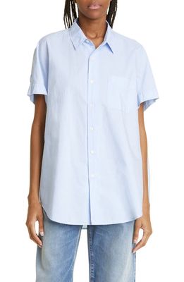 R13 Oversize Short Sleeve Cotton Button-Up Shirt in Eoe Blue