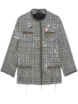 R13 paint-splatter buttoned tweed jacket - Grey