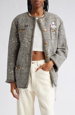 R13 Paint Splatter Oversize Tweed Jacket in Grey