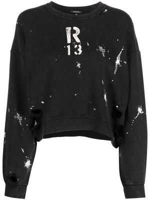 R13 paint splatter-print cropped sweatshirt - Black