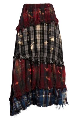 R13 Patchwork Panel Cotton Midi Skirt in Od Red/Beige/Blue Plaid