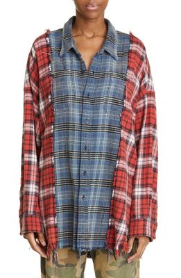 R13 Patchwork Plaid Cotton Flannel Work Shirt in Red W/Blue Plaid