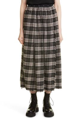 R13 Plaid Cotton Flannel Midi Skirt in Od Black/Beige Plaid