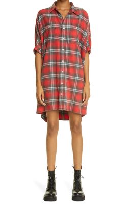 R13 Plaid Oversize Cotton Flannel Shirtdress in Red Plaid