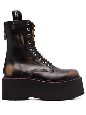 R13 platform leather lace-up boots - Black