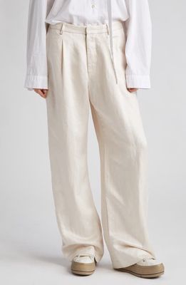 R13 Pleated Linen Blend Wide Leg Trousers in Oyster