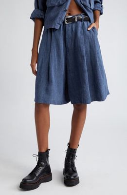 R13 Pleated Linen Culottes in Indigo Blue