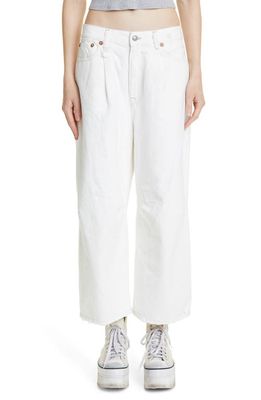 R13 Pleated Rigid Crop Wide Leg Jeans in Norma White