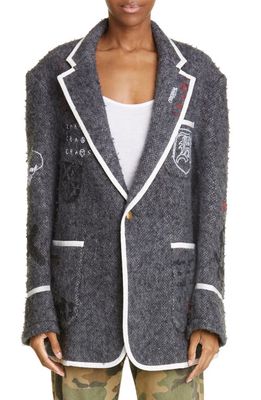 R13 Punk Embroidered Oversize Virgin Wool Rowing Blazer in Grey